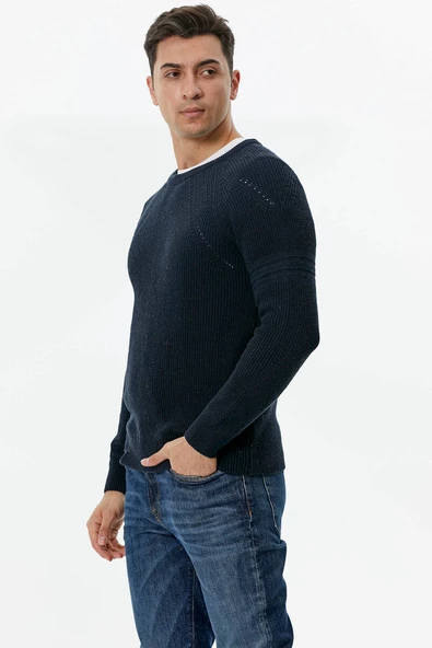 Sıfır Yaka Triko Kazak - Lacivert - Resim 4