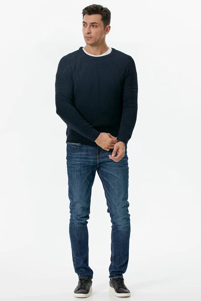 Sıfır Yaka Triko Kazak - Lacivert - Resim 3