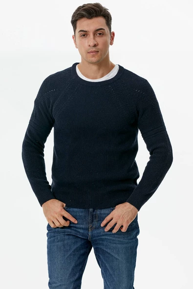 Sıfır Yaka Triko Kazak - Lacivert - Resim 2