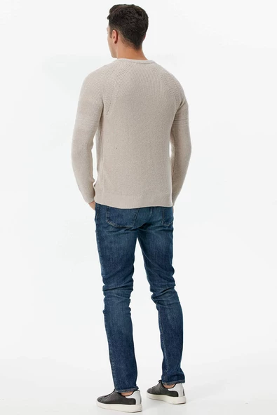 Sıfır Yaka Triko Kazak - Açık Bej - Resim 4