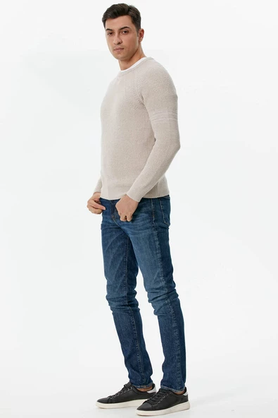 Sıfır Yaka Triko Kazak - Açık Bej - Resim 2