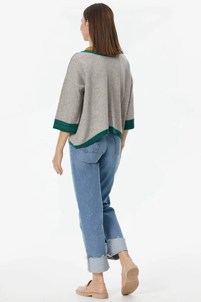 Sıfır Yaka Cep Detaylı Triko Kazak - Vizon - Resim 4