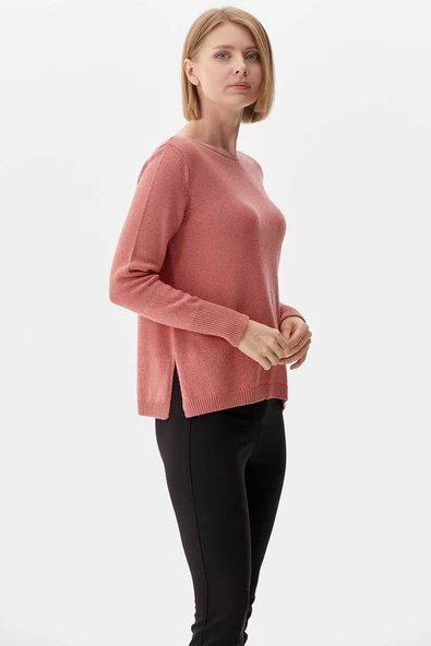 Kayık Yaka Sim Detaylı Triko Kazak - Pembe - 3