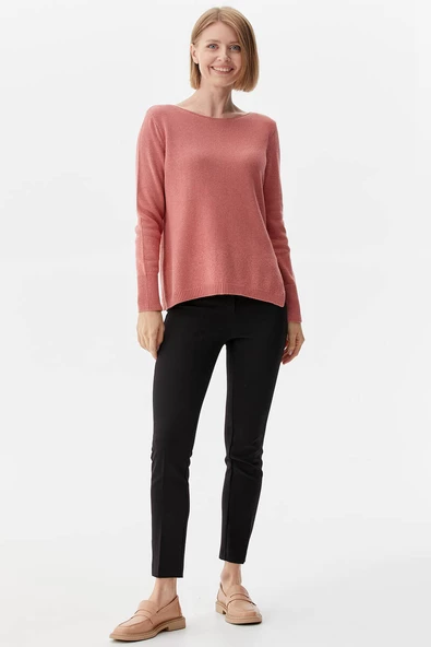 Kayık Yaka Sim Detaylı Triko Kazak - Pembe - 2