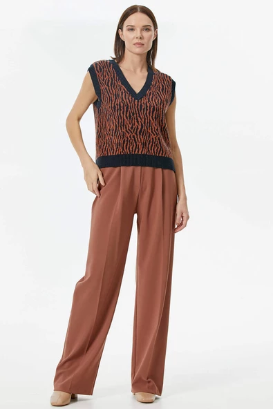 V Yaka Desenli Triko Süveter - Lacivert - Resim 2