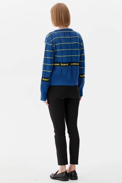 Kare Desenli Triko İkili Hırka Takım - Mavi - Resim 4