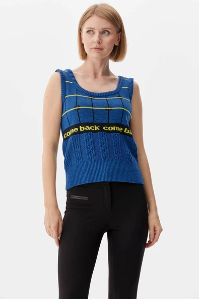 Kare Desenli Triko İkili Hırka Takım - Mavi - Resim 5