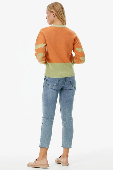 Renkli Desenli Düğmeli Triko Hırka - Yeşil - Resim 4