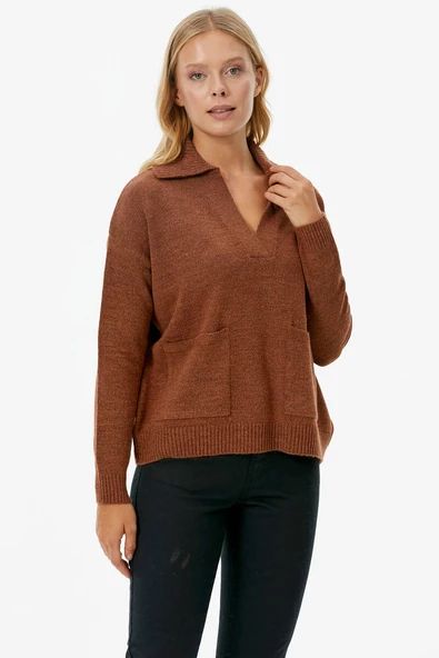 Polo Yaka Cepli Triko Kazak - Taba - 3