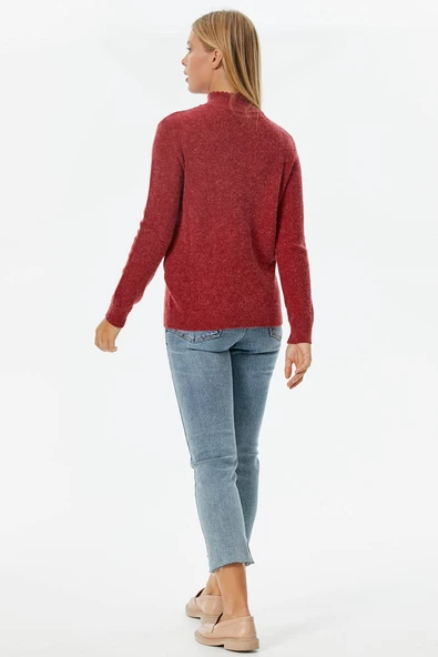 Damla Yaka İnci Detaylı Triko Kazak - Kırmızı - Resim 5