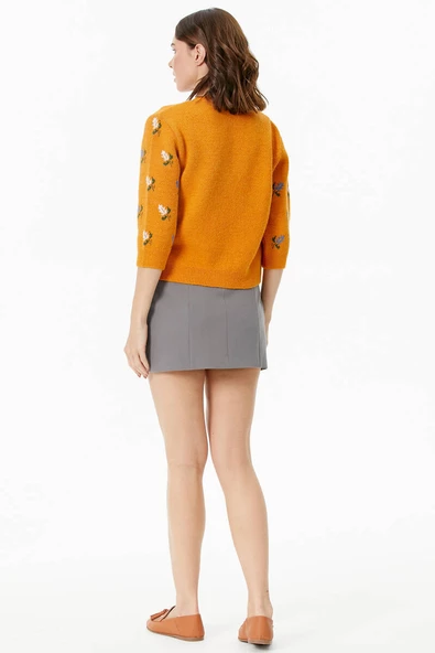 Çiçek Motifli Crop Triko Takım - Güneş - Resim 6