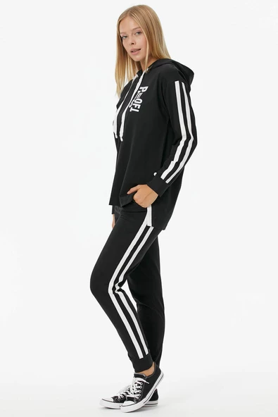 Oversize Kapüşonlu Eşofman Takım - Siyah - Resim 3