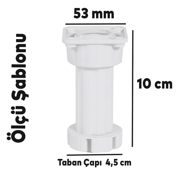 Ayarlanabilir Dolap Mobilya Tezgah Puf Yükseltici Yükseltme Ayağı 10 Cm Beyaz Ayakları - 4