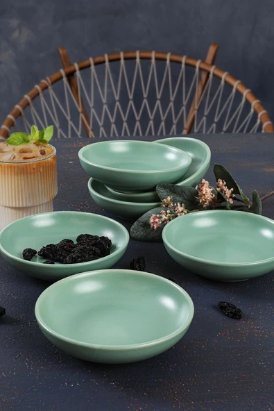 Keramika Mat Açık Yeşil Halka Çerezlik/Sosluk 13 Cm 6 Adet - 6