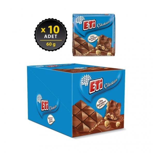 Eti Çikolata Çifte Kavrulmuş Fındıklı Sütlü Kare 60 g x 10 Adet - 2