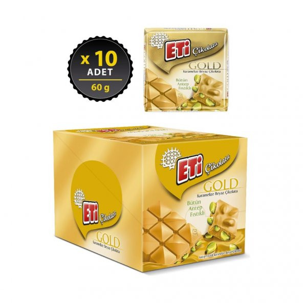 Eti Gold Antep Fıstıklı Karamelize Beyaz Çikolata 60 g x 10 Adet - 2
