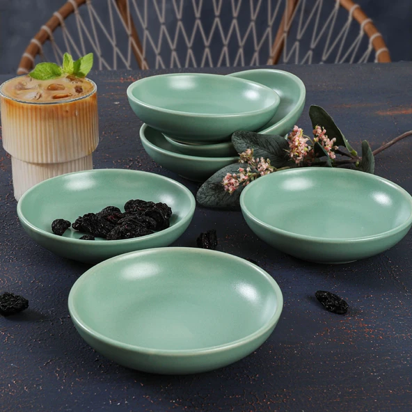 Keramika Mat Açık Yeşil Halka Çerezlik/Sosluk 13 Cm 6 Adet - 2