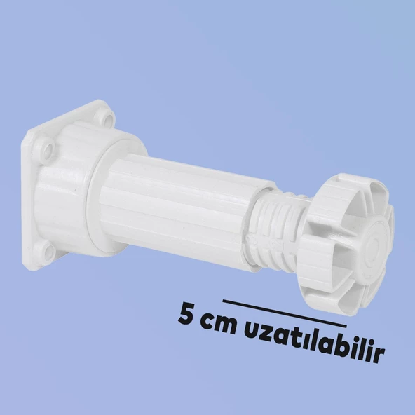 Ayarlanabilir Dolap Mobilya Tezgah Puf Yükseltici Yükseltme Ayağı 10 Cm Beyaz Ayakları - 6