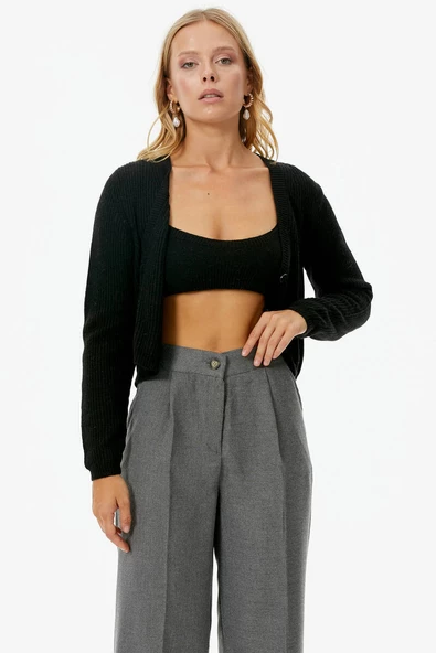 Hırka Atlet İkili Triko Takım - Siyah - 5