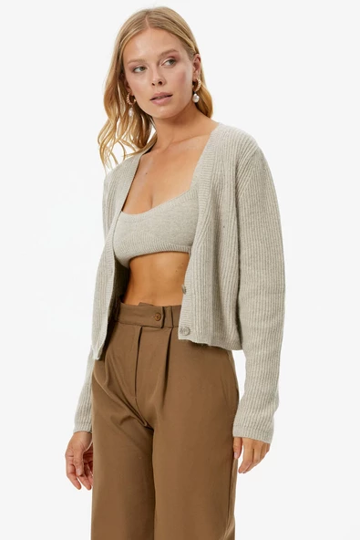 Hırka Atlet İkili Triko Takım - Bej - Resim 4