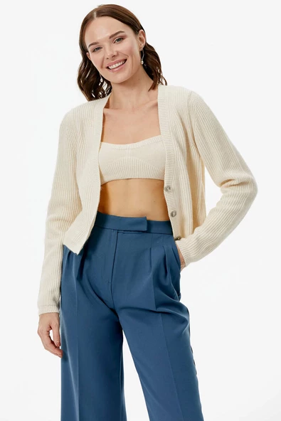 Hırka Atlet İkili Triko Takım - Kemik - Resim 3