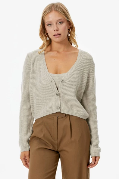 Hırka Atlet İkili Triko Takım - Bej - Resim 3