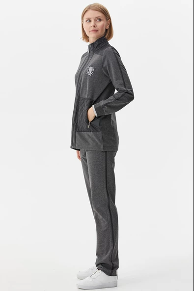 Kapitone Kombinli Dik Yaka Eşofman Takım - Antrasit - Resim 4