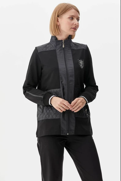 Kapitone Kombinli Dik Yaka Eşofman Takım - Siyah - Resim 2