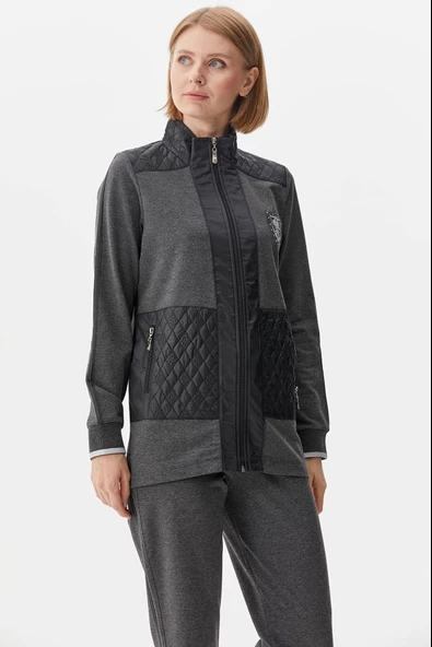 Kapitone Kombinli Dik Yaka Eşofman Takım - Antrasit - Resim 2