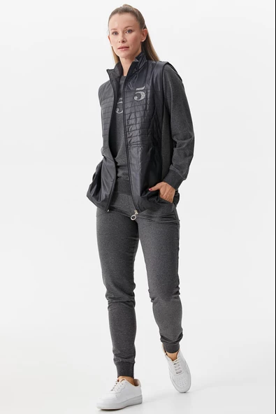 Kapitone Yelekli Üçlü Eşofman Takım - Antrasit - Resim 2