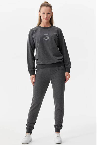 Kapitone Yelekli Üçlü Eşofman Takım - Antrasit - Resim 5