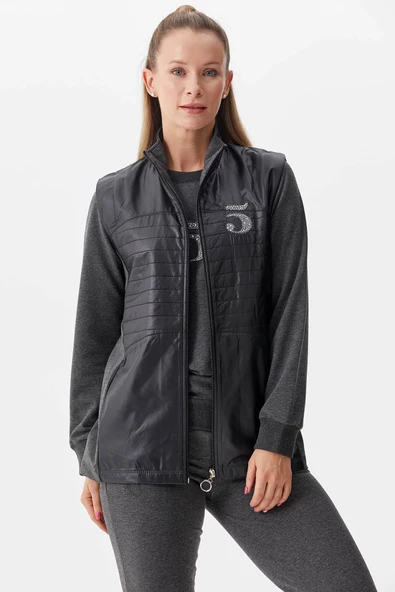 Kapitone Yelekli Üçlü Eşofman Takım - Antrasit - Resim 3