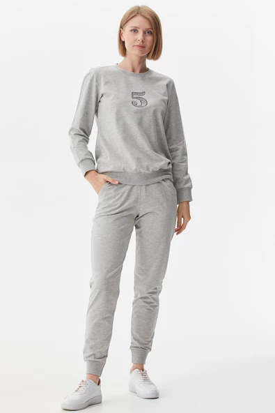 Kapitone Yelekli Üçlü Eşofman Takım - Gri - Resim 5