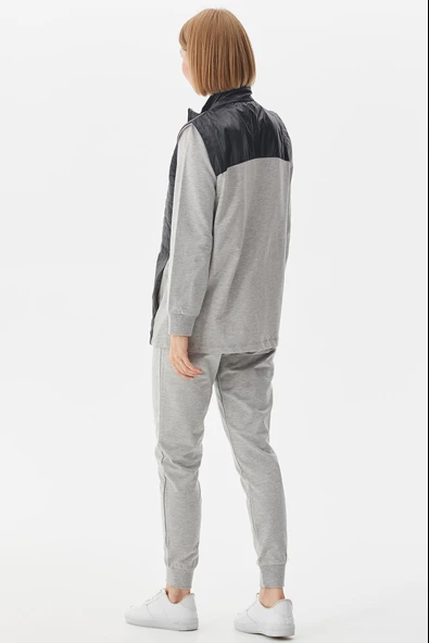 Kapitone Yelekli Üçlü Eşofman Takım - Gri - Resim 6