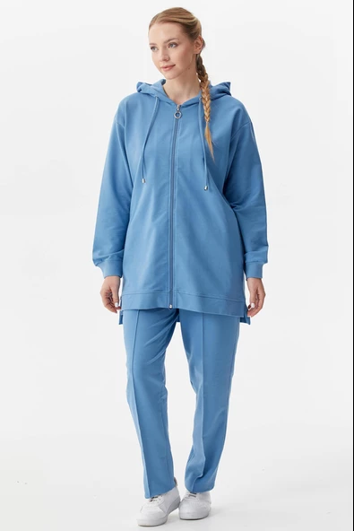 Büyük Beden Tunik Eşofman Takım - Mavi - Resim 2