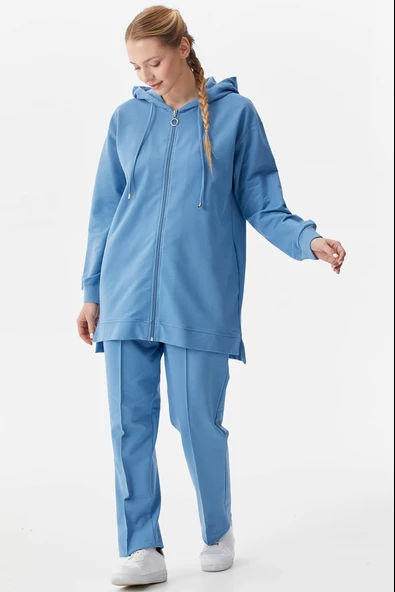Büyük Beden Tunik Eşofman Takım - Mavi - Resim 3