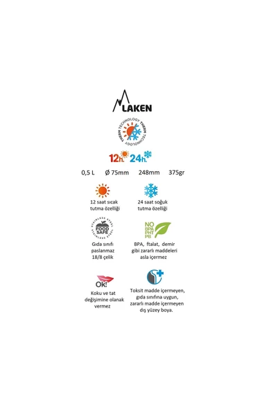 Laken Çelik 18/8 Bardak Kapaklı Termos Şişe 0,50L - Haki LK1850K - 2