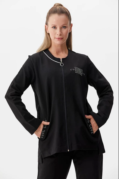 Büyük Beden Taş Detaylı Eşofman Takım - Siyah - Resim 3