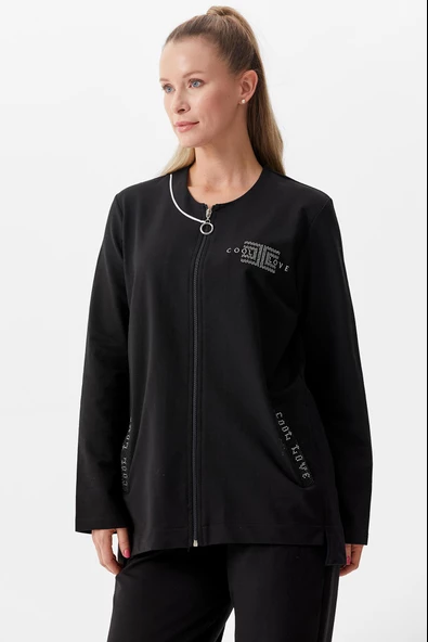 Büyük Beden Taş Detaylı Eşofman Takım - Siyah - Resim 4