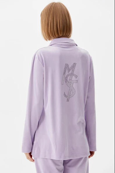 Geniş Kalıp Kadife Tunik Eşofman Takım - Lila - 5