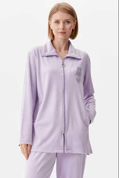 Geniş Kalıp Kadife Tunik Eşofman Takım - Lila