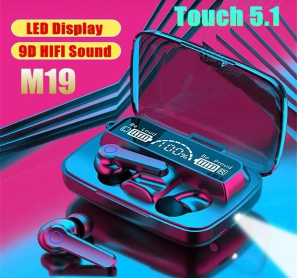 Bluetooth Kulaklık Kulak İçi Kablosuz Dokunmatik Kontrol Led Göstergeli M19 - 3