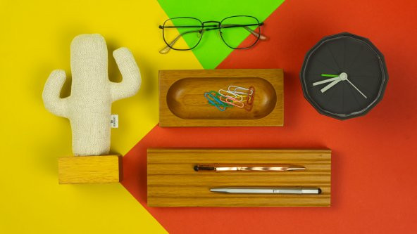 Kayigo Woody İroko Ağacı Üçlü Ofis Seti - Krem Kaktüs - 3