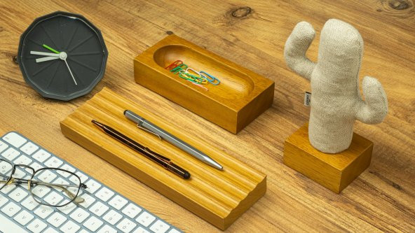 Kayigo Woody İroko Ağacı Üçlü Ofis Seti - Krem Kaktüs - 4