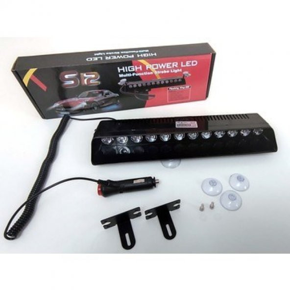 12 Ledli Cam Içi Flaşlı Vantuzlu Flaşllı Lamba Kırmızı-Beyaz-Mavi - 2