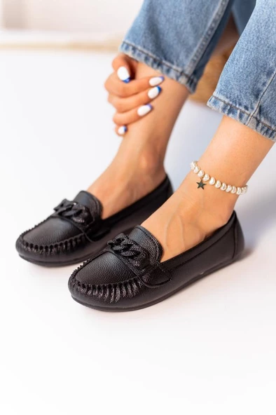 Comfy Renkli Zincir Tokalı Günlük Kadın Babet Ayakkabı - 4