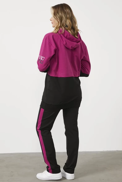 Geniş Kalıp Çift Renk Eşofman Takım - Fuşya - Resim 5