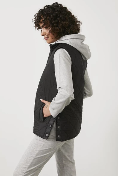 Kapitone İçi Peluş Yelek - Siyah - 5