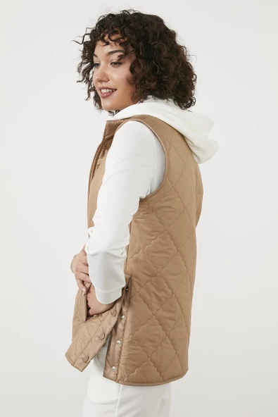 Kapitone İçi Peluş Yelek - Bej - 5