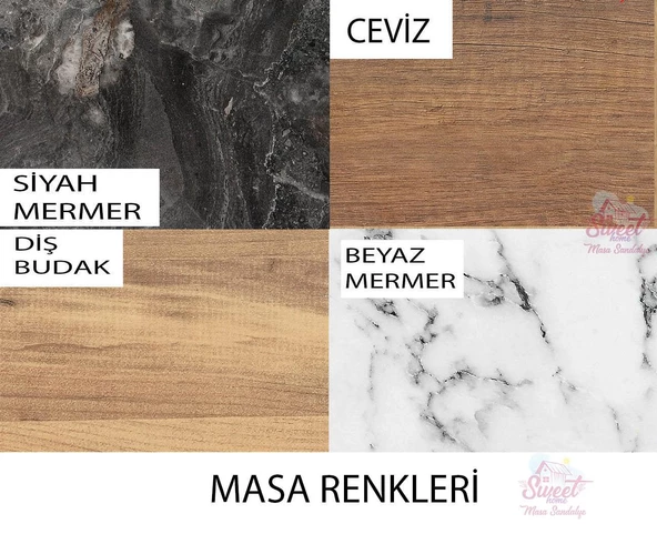 Skala Oval Mdf Açılır Masa Beyaz Mermer+ 4 Adet Simge Sandalye Takım - 5